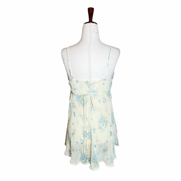 Vintage Y2K Fairycore Pale Yellow & Blue Floral Butterfly Chiffon Slip Dress - Picture 3 of 6